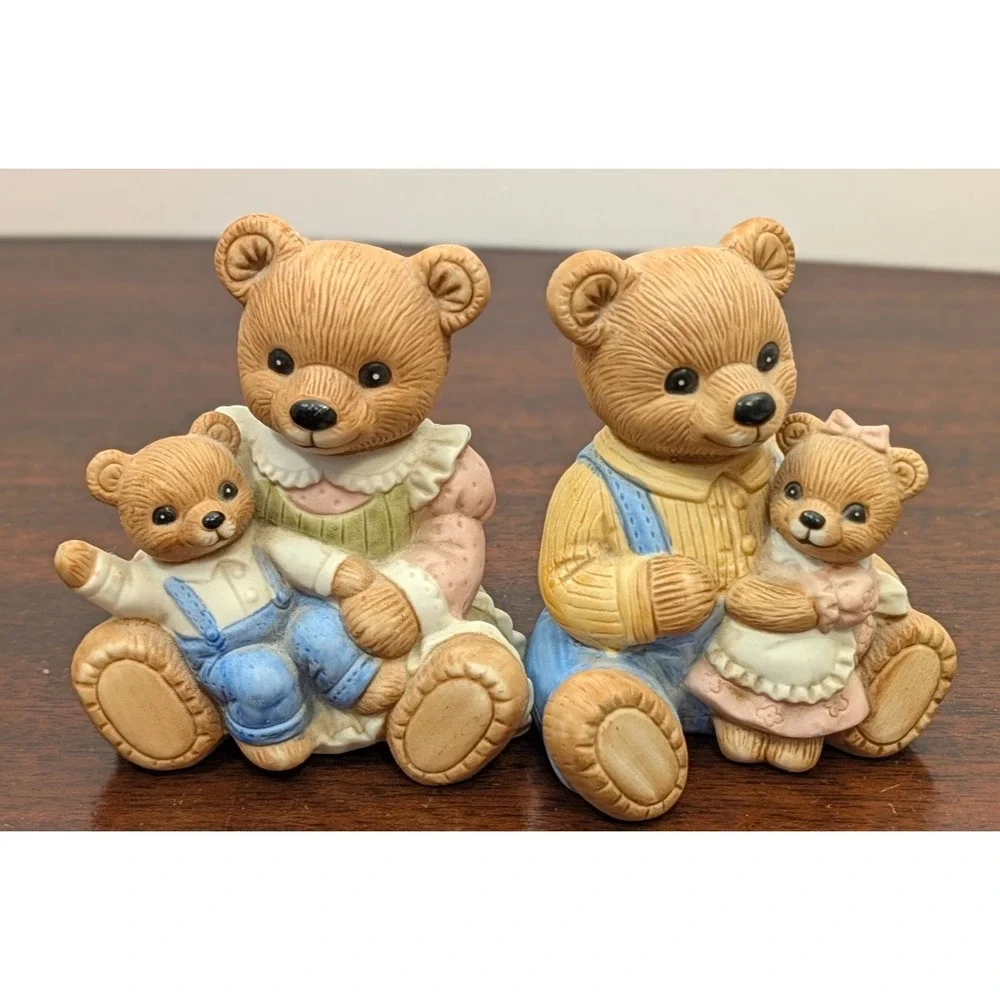 Vintage HOMCO 1444 Teddy Bear Family Figurines Mom Dad Baby Pair Taiwan